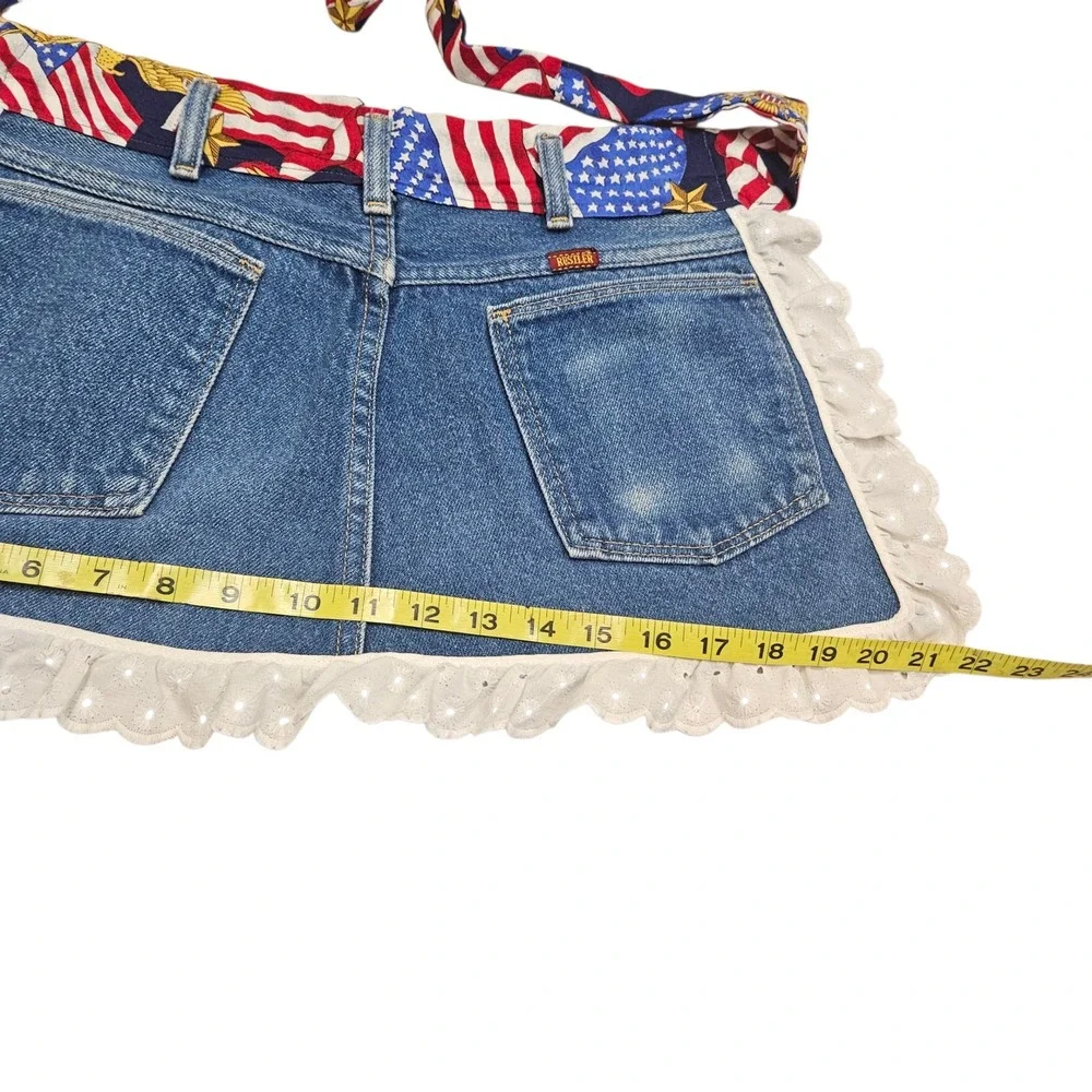 Denim Apron Upcycled Jean Pockets‎ Patriotic American Flag Lace Country Cookout